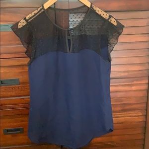 J. Crew Navy/Black Flutter Sleeve Blouse